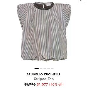 Brunello Cucinelli Chocolate Multi Stripe Poplin Balloon Top **SOLD~OUT**
